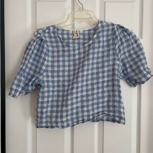 Eve Gravel size small Light Blue Gingham Linen Crop